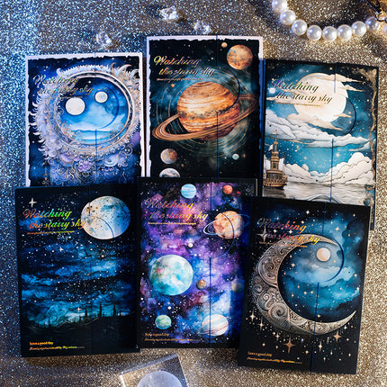 2008 Material paper stargazing series retro moon phase starry sky theme handbook bottoming background paper