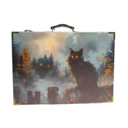 6170 Mysterious Castle - style Box with Red - eyed Black Cat