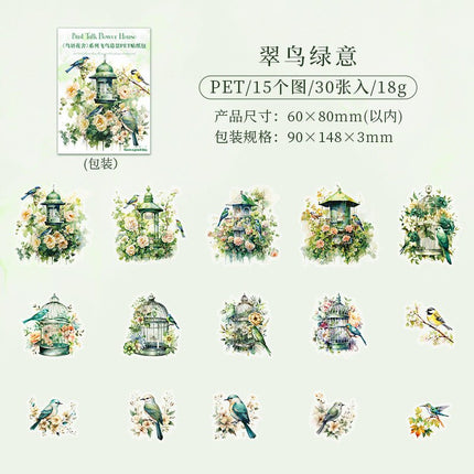 1011 PET stickers bird language flower house series waterproof birdcage themed handbook landscape coo card collage - Paper Whimsy Studio