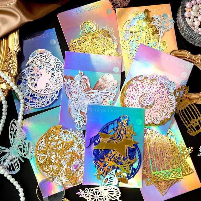 1014 Shimmering handbook series lace paper ins vintage laser rose border handbook DIY decorative collage bottoming - Paper Whimsy Studio