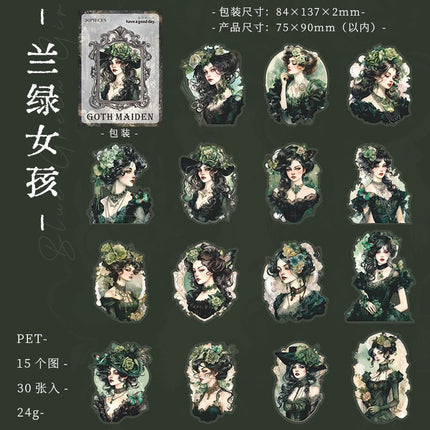 1015 PET stickers gothic girl series retro characters theme handbook decoration waterproof material stickers - Paper Whimsy Studio