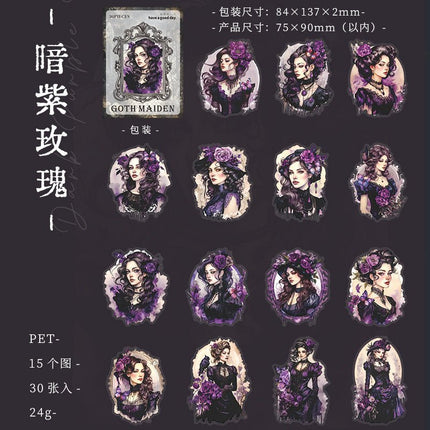 1015 PET stickers gothic girl series retro characters theme handbook decoration waterproof material stickers - Paper Whimsy Studio