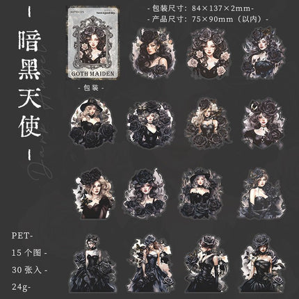 1015 PET stickers gothic girl series retro characters theme handbook decoration waterproof material stickers - Paper Whimsy Studio