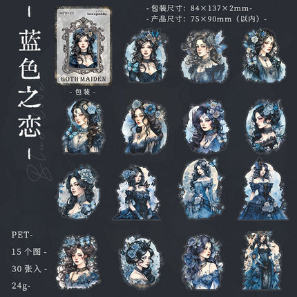 1015 PET stickers gothic girl series retro characters theme handbook decoration waterproof material stickers - Paper Whimsy Studio
