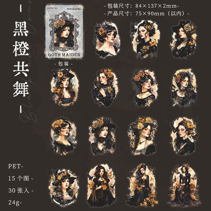 1015 PET stickers gothic girl series retro characters theme handbook decoration waterproof material stickers - Paper Whimsy Studio