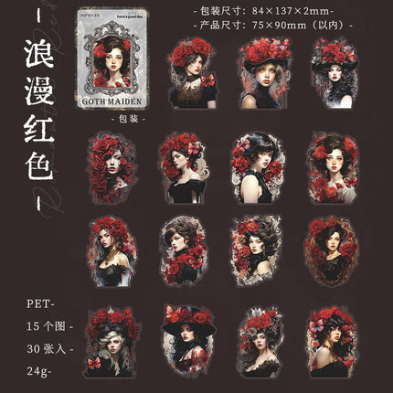 1015 PET stickers gothic girl series retro characters theme handbook decoration waterproof material stickers - Paper Whimsy Studio