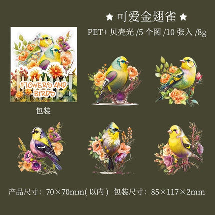 1023 Shell Light PET Stickers Flower Birds Series - Paper Whimsy Studio