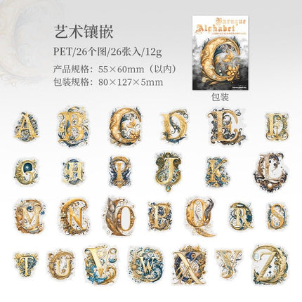 1124 PET Stickers Baroque Letters - Paper Whimsy Studio