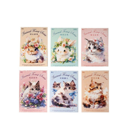 1127 Sticker Pack Animal Forest Cartoon Cat Bunny - Paper Whimsy Studio