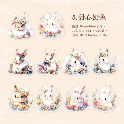 1127 Sticker Pack Animal Forest Cartoon Cat Bunny - Paper Whimsy Studio