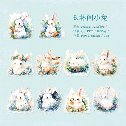 1127 Sticker Pack Animal Forest Cartoon Cat Bunny - Paper Whimsy Studio