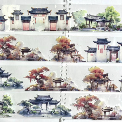 3054 Tape landscape ancient style characters waterproof stickers PET 2M