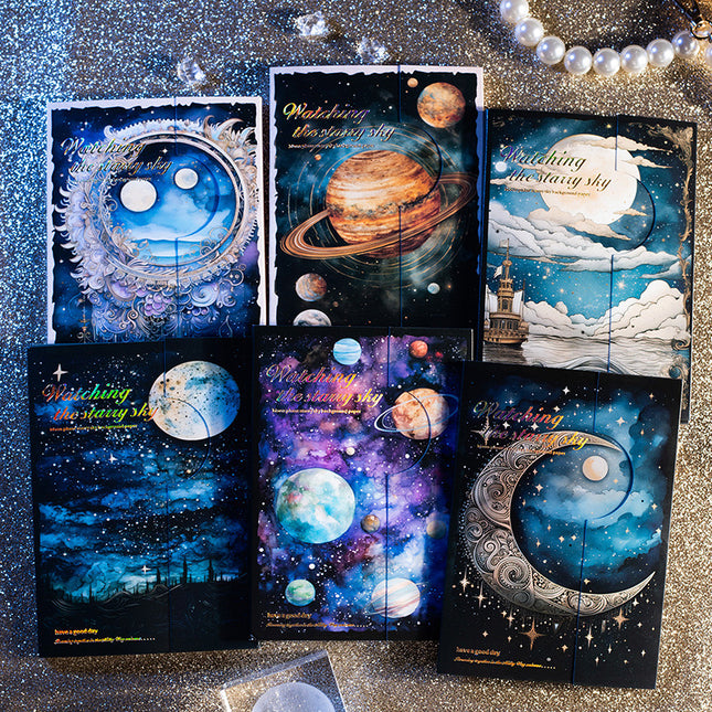 2008   Material paper stargazing series retro moon phase starry sky theme handbook bottoming background paper