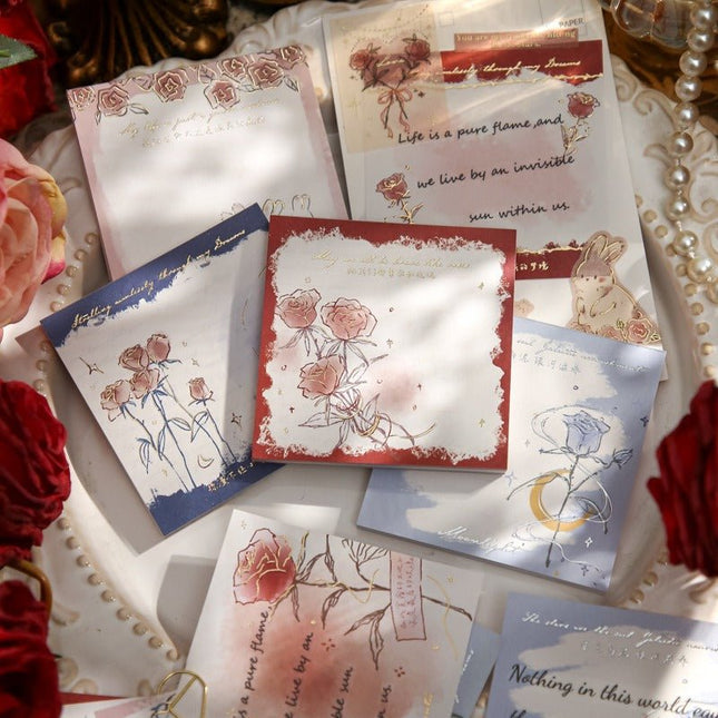 2065 Full-stamped trio of memo pads. The Name of the Rose. - Paper Whimsy Studio