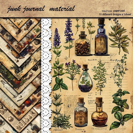 2085 10 Vintage Botanical Institute Material Paper Floral Bottles - Paper Whimsy Studio
