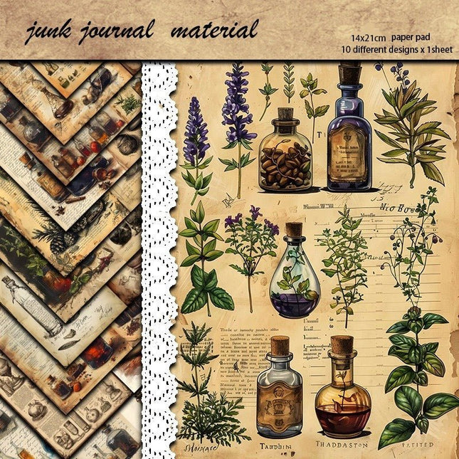 2085 10 Vintage Botanical Institute Material Paper Floral Bottles - Paper Whimsy Studio