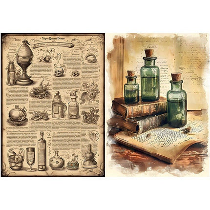 2085 10 Vintage Botanical Institute Material Paper Floral Bottles - Paper Whimsy Studio