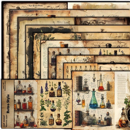 2085 10 Vintage Botanical Institute Material Paper Floral Bottles - Paper Whimsy Studio