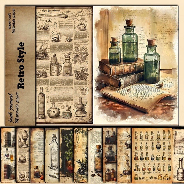 2085 10 Vintage Botanical Institute Material Paper Floral Bottles - Paper Whimsy Studio