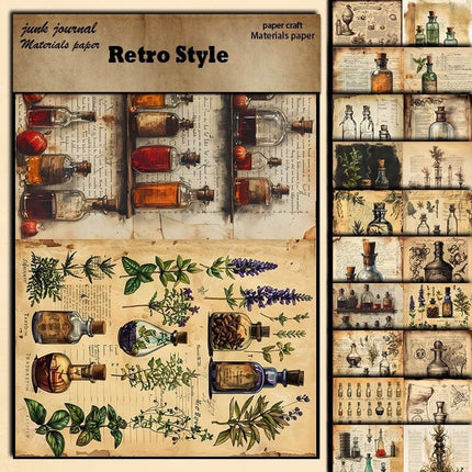 2085 10 Vintage Botanical Institute Material Paper Floral Bottles - Paper Whimsy Studio