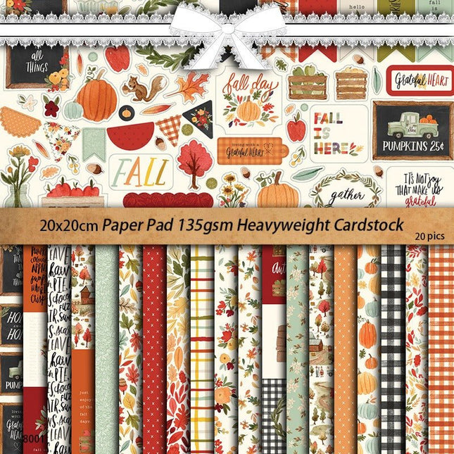 2088 20 Vintage Handbook Materials Paper Autumn Pumpkin Maple Leaves - Paper Whimsy Studio