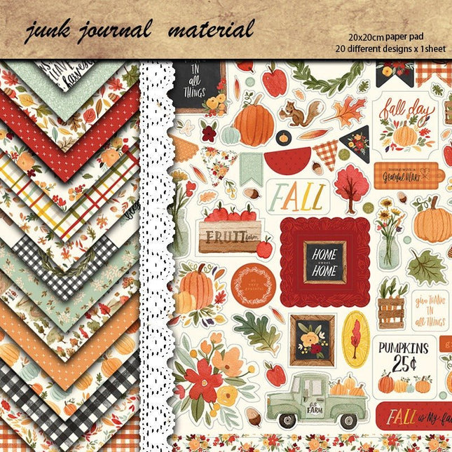 2088 20 Vintage Handbook Materials Paper Autumn Pumpkin Maple Leaves - Paper Whimsy Studio