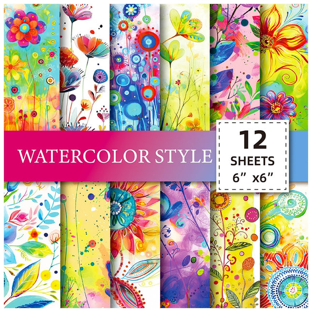 2103 12 sheets/pack of watercolour world floral clashing base material paper - Paper Whimsy Studio