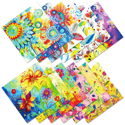 2103 12 sheets/pack of watercolour world floral clashing base material paper - Paper Whimsy Studio