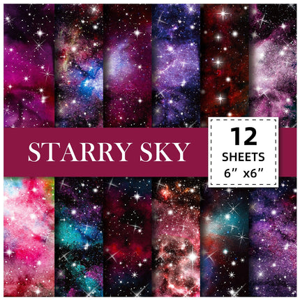 2111 12 Material Paperbacks 6 Inch Patterned Paper Starry Night Collection - Paper Whimsy Studio