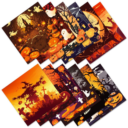 2115 12 Halloween Material Paper Handbook Collage Pumpkin Spooky - Paper Whimsy Studio