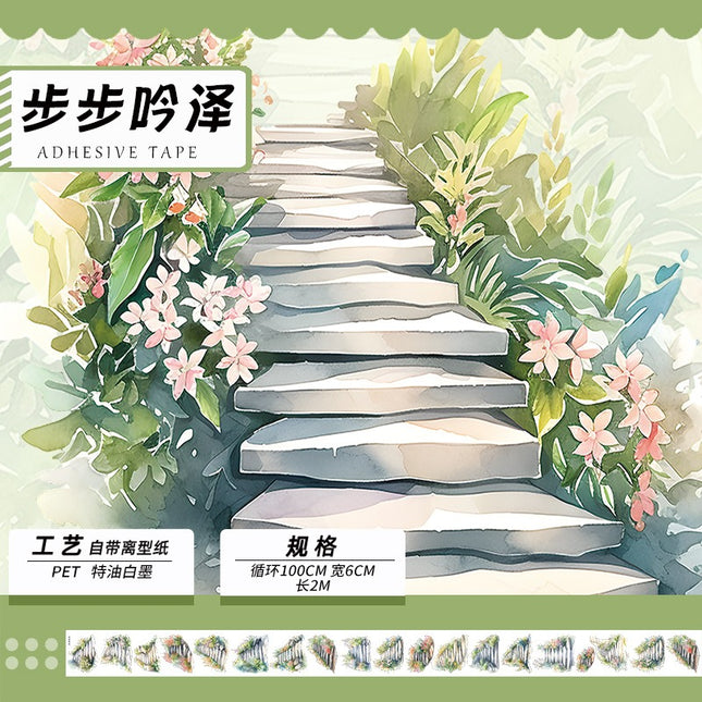 3054 Tape landscape ancient style characters waterproof stickers PET 2M