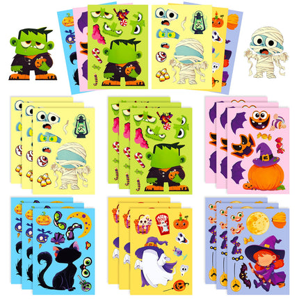 1203 6 pcs Halloween Puzzle Stickers Spooky Pumpkin