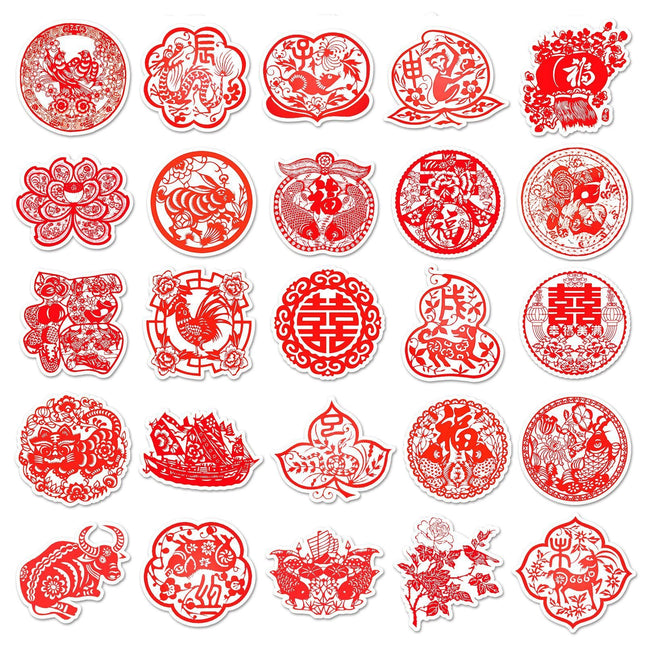 1043 (50 Chinese Style Paper Cut Doodle Stickers)