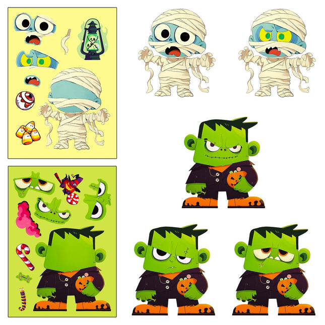 1203 6 pcs Halloween Puzzle Stickers Spooky Pumpkin