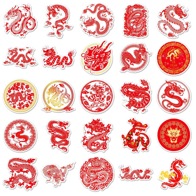 1045 (50 Chinese Dragon Red Stickers)