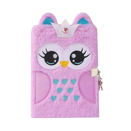 4020 Cartoon Plush Notebook A5 Owl with Lock Diary - Paper Whimsy Studio