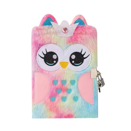 4020 Cartoon Plush Notebook A5 Owl with Lock Diary - Paper Whimsy Studio