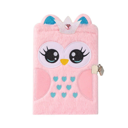 4020 Cartoon Plush Notebook A5 Owl with Lock Diary - Paper Whimsy Studio