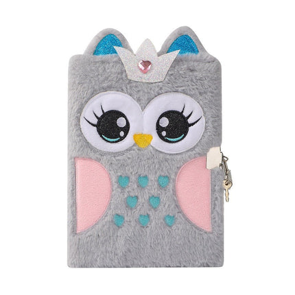 4020 Cartoon Plush Notebook A5 Owl with Lock Diary - Paper Whimsy Studio