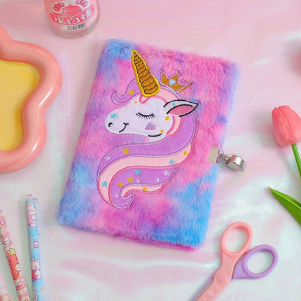 4021 Plush Plush Locked Diary Unicorn Cartoon Notebook - Paper Whimsy Studio