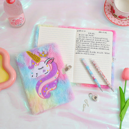 4021 Plush Plush Locked Diary Unicorn Cartoon Notebook - Paper Whimsy Studio