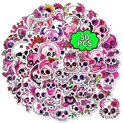 1212 50 Pink Skeletons Girls Heart Romantic Halloween