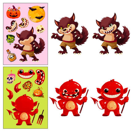 1205 6 pcs Halloween face swap stickers cartoon doodle