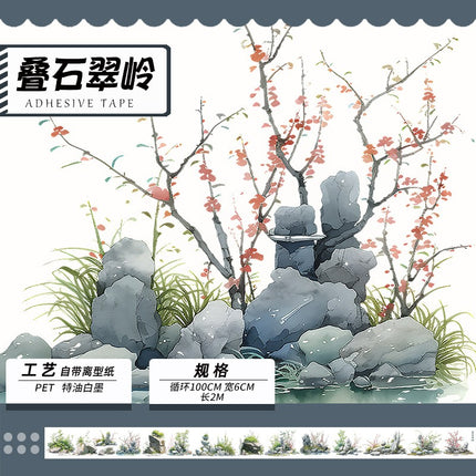 3054 Tape landscape ancient style characters waterproof stickers PET 2M