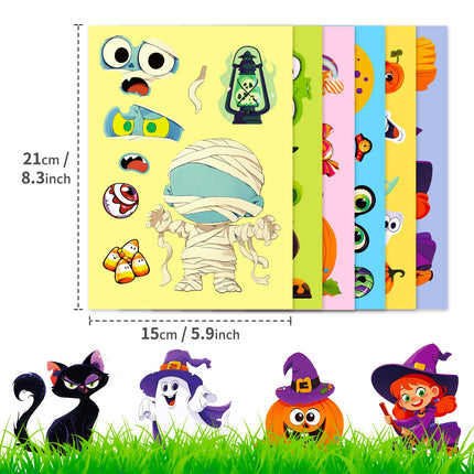 1203 6 pcs Halloween Puzzle Stickers Spooky Pumpkin