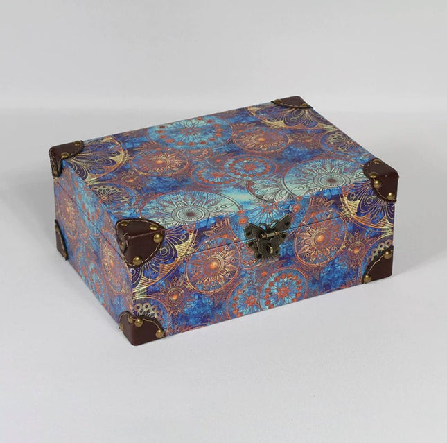 6082 Navy Blue Patterned Leather Storage Box - Paper Whimsy Studio