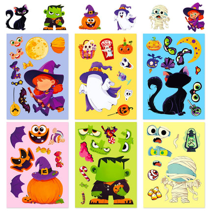 1203 6 pcs Halloween Puzzle Stickers Spooky Pumpkin