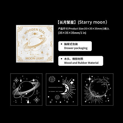 7005 3-in-1 Wooden Stamp Long Moon and Stars Series - Paper Whimsy Studio