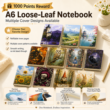 1000 Points Reward | A6 Refillable Loose-Leaf Journal Notebook with Multiple Cover Designs